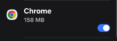 The Install unknown apps settings list showing Chrome with its permission switch turned on.